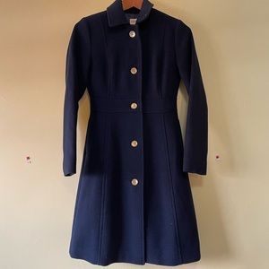 J Crew brand new navy blue wool coat with gold buttons, Size 00, tag attached
